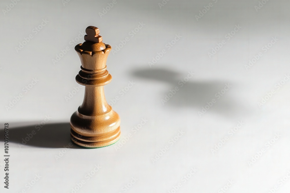 A wooden king chess piece is lying on its side, creating a stark shadow. The surface beneath is smooth, emphasizing the pieces elegant curves and details in quiet solitude.