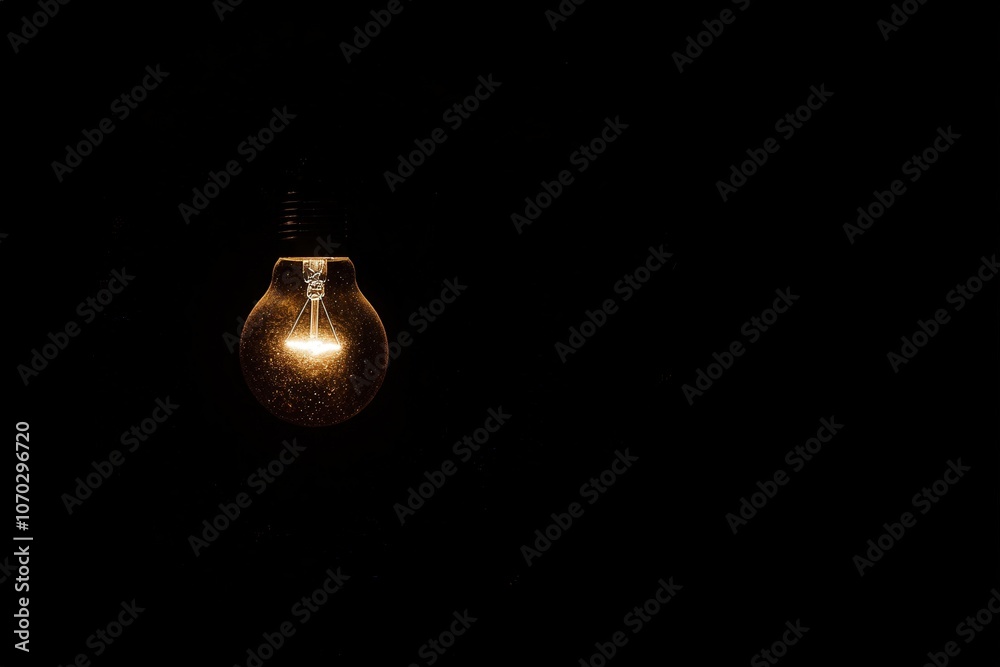 A single light bulb hangs in silence, illuminating a small area with a warm glow, creating a cozy yet isolated atmosphere in a dark room during the night.