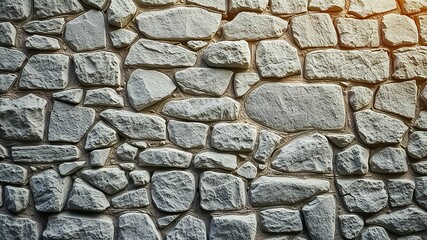 Wall Mural - A Close-Up View of a Stone Wall with Irregularly Shaped Stones Set in Mortar, Featuring an Intricate Pattern of Joints and Cracks