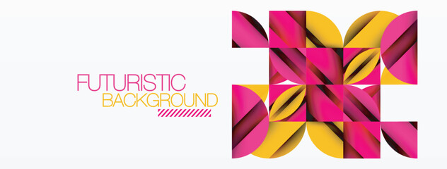 Poster - Circle, square and flower petal geometric background. Round shapes composition for wallpaper, banner, background or landing