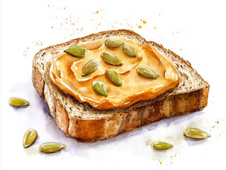 Wall Mural - Creamy sunflower seed butter spread on a piece of whole-grain toast