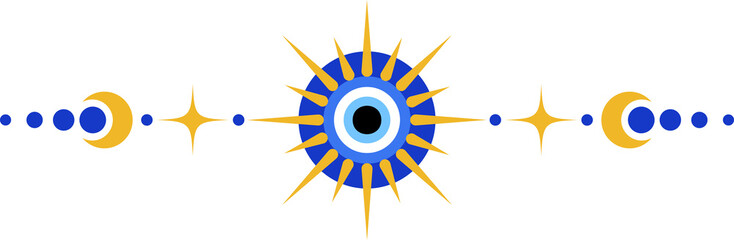 Wall Mural - evil eye magic border with celestial stars. turkish and greek astrology ornament. spiritual bead naz