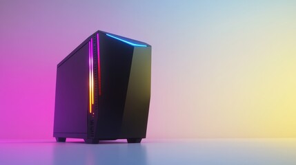 Poster - A gaming desktop is showcased against a clean white background, its colorful LED lights and sleek design creating an eye-catching contrast.