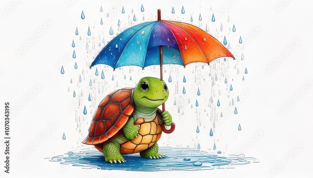 Draw a picture of a cute turtle holding a small umbrella. While rain ...