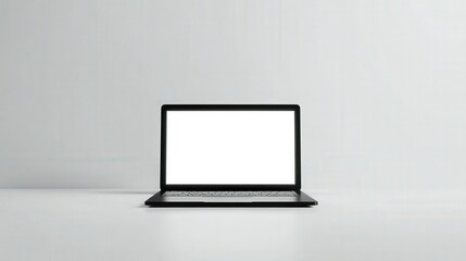 Poster - A laptop is elegantly placed on a clean white surface, its smooth exterior and glowing screen creating a visually appealing composition.