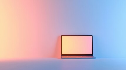 Poster - A laptop is elegantly placed on a clean white surface, its smooth exterior and glowing screen creating a visually appealing composition.