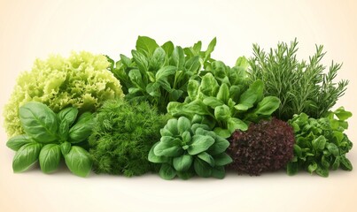 Vegetables, kitchen herb garden, 3d realistic vector set. Cilantro, lettuce, mint, rosemary, dill, basil, arugula, spinach