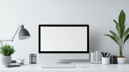 Poster - A modern all-in-one computer is placed against a clean white backdrop, emphasizing its innovative design and compact features.