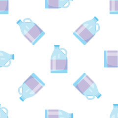 Poster - Seamless pattern of plastic gallon bottles with purple labels, creating a repetitive design on a white background