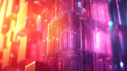 Poster - Abstract background with holographic reflections of pink, blue, and yellow.