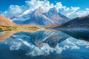 Wall Mural - Majestic mountains reflected in a serene lake under a clear sky