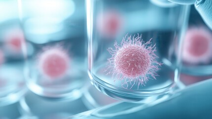 A close up of a pink cell with a pink stem