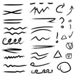 © IrinaCuteLab - A collection of hand-drawn black underlines, brackets and checkmarks for to-do lists and notes. Hand drawings, various lines, circles, arrows. Vector isolated illustration