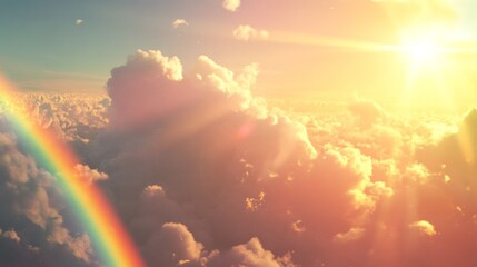 Poster - A rainbow is seen in the sky above a cloudy sky