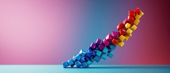 Fototapete - A colorful arrangement of cubes leans gracefully against a vibrant background, creating a striking visual contrast and playful aesthetic.