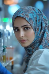 Leinwandbilder - Muslim scientist woman working with test tubes in laboratory