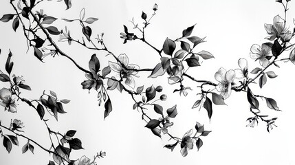 Poster - Black and White Vine Illustrations with Flower Motifs