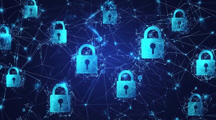 Poster - Digital Lock Icons in a 3D Network Structure