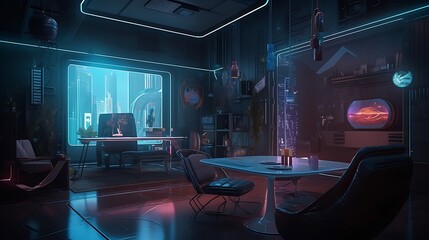 Poster - tech-inspired living space featuring futuristic furniture and innovative design elements