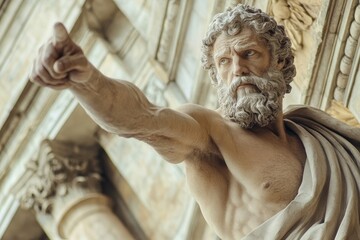 Statue of a bearded man pointing with finger in palace of justice, rome