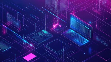 Network flat design top view theme information technology