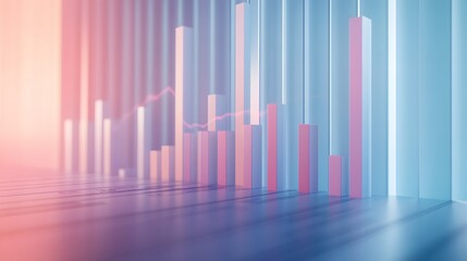 Poster - A professional-looking 3D performance report with bars and line charts designed in contrasting colors, displayed neatly on a pastel blue background, 4k resolution, no background, no shadow