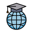© Olga - Globe with graduation cap icon for global education
