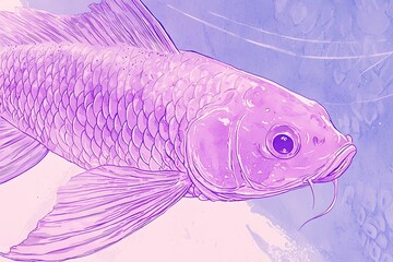 Canvas Print - Abstract Watercolor Illustration of a Purple Koi Fish.