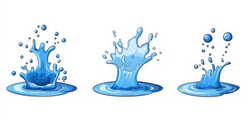 Poster - Top view of water spills in puddles with scattered drops, interspersed with hydration spots isolated on a transparent background.