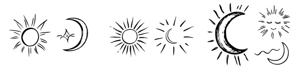 Poster - The sun and moon icon illustration isolated on a modern sign symbol. There is a silhouette icon that represents morning and night.