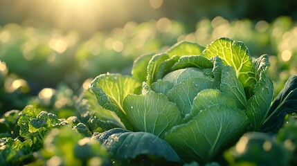 Wall Mural - A close-up shot of a cabbage growing in the field