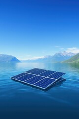 Wall Mural - floating solar panels on a serene lake