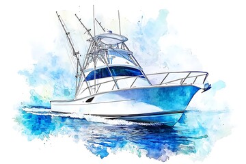 Wall Mural - Watercolor illustration of a boat on the water.