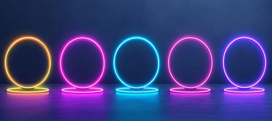 Halo flares with neon lights isolated on transparent background. Circle lens ring with glitter digital design. Radiant speed motion design. Magic energy vortex with sparks.