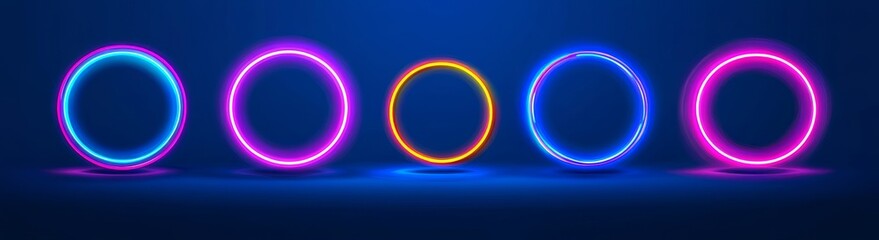 Poster - dispatch of gold, blue, purple and violet crescent orbit edge glows on earth planet design set with 