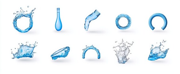Poster - Circles of water isolated on transparent background. Illustration of aqua splash, clear blue liquid swirl effect with wave, drops, bubbles, pure fluid, hydration.