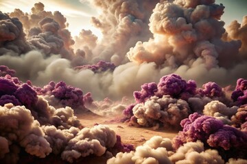 Sticker - Explore a surreal landscape with purple clouds and dreamy formations at dusk. Generative AI