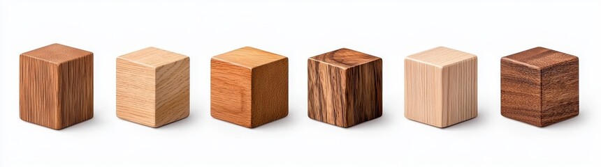 Poster - 3D realistic illustration of a wooden cube block with a wooden texture, a six-sided dice cube element, or a rectangular podium element.