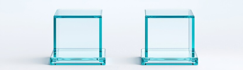 Poster - Modern realistic illustration set for plexiglass or plastic stands for goods display. Geometric pillar crystal platform and pedestal base.
