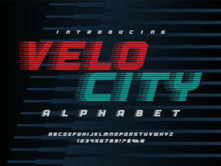 Fototapete - Speed style alphabet design with uppercase, numbers and symbol