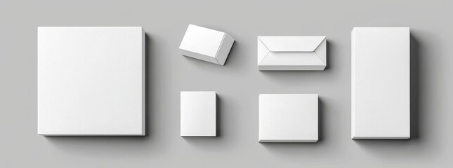 Poster - Realistic illustration of an open empty box mockup made of white cardboard. Digital mockup of a rectangular paper box with lid.