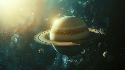 Wall Mural - a close-up view of sparkling rings around saturn, showcasing intricate details against a vibrant cos
