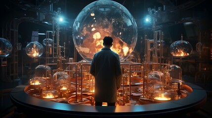 Poster - lifelike depiction of a futuristic laboratory with advanced equipment
