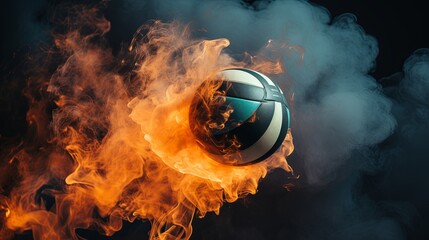 Volleyball in Motion Surrounded by Dark Smoke