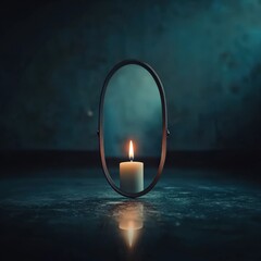 Wall Mural - Reflection of a lit candle in a somber mirror