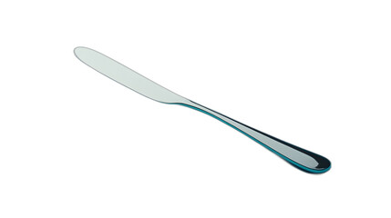 Poster - Full body shot. A silver butter knife with a rounded edge, lying diagonally on a soft blue background, 4k resolution, no background, no shadow