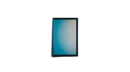 Poster - Full body shot. A rectangular wall mirror with a modern frame, positioned vertically on a rich blue background, 4k resolution, no background, no shadow