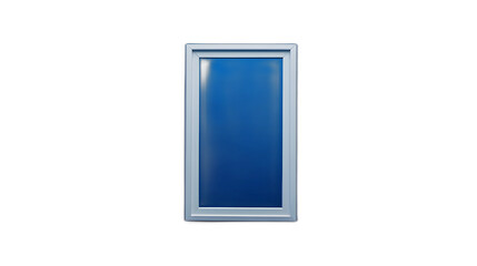 Poster - Full body shot. A rectangular wall mirror with a modern frame, positioned vertically on a rich blue background, 4k resolution, no background, no shadow