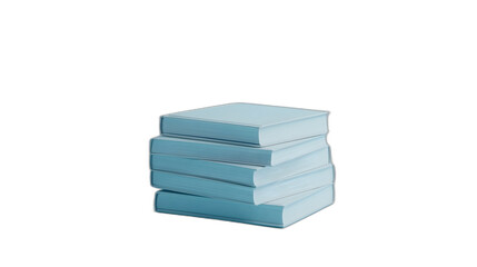 Poster - Full body shot. A small stack of hardcover books with plain covers, lying flat on a soft blue background, 4k resolution, no background, no shadow