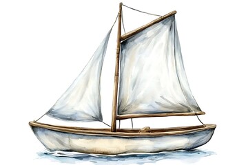 Wall Mural - Watercolor Illustration of a Sailboat with White Sail.